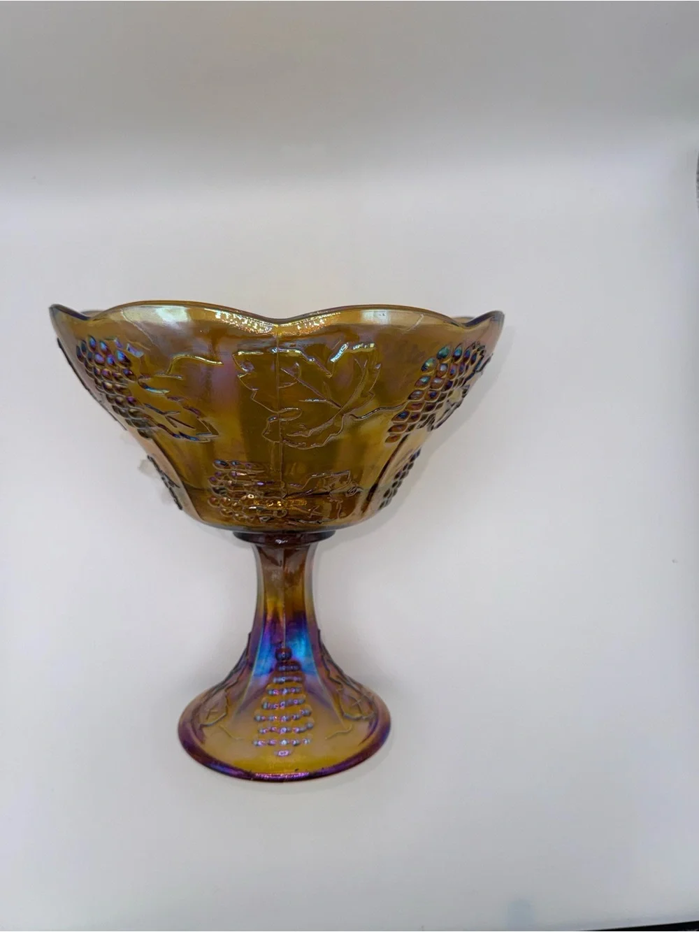 Vintage Indiana Glass Iridescent Gold Carnival Glass Footed Fruit Bowel